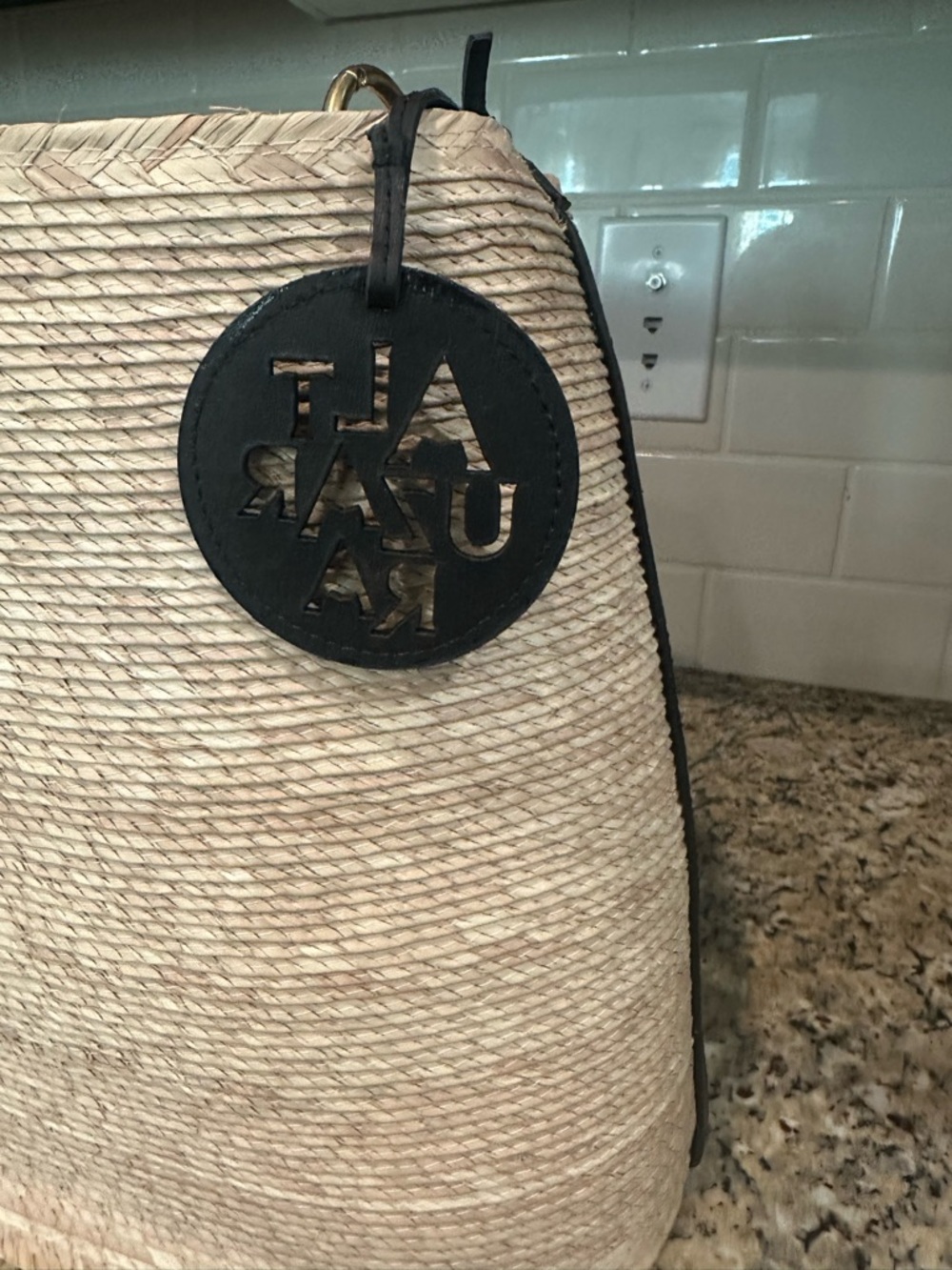 Altuzarra Natural Straw Tote with Black Handle and Gold Hardware - Picture 7 of 9